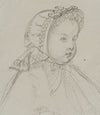 Tête de nourrisson de trois-quarts avec bonnet de dentelle (1861-1871)