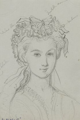 Tête féminine avec coiffe à volants de dentelle (1862-1863)