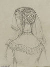 Tête féminine de dos avec voile brodé (1867)