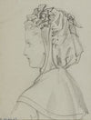 Tête féminine de profil avec bonnet à volants (1872)