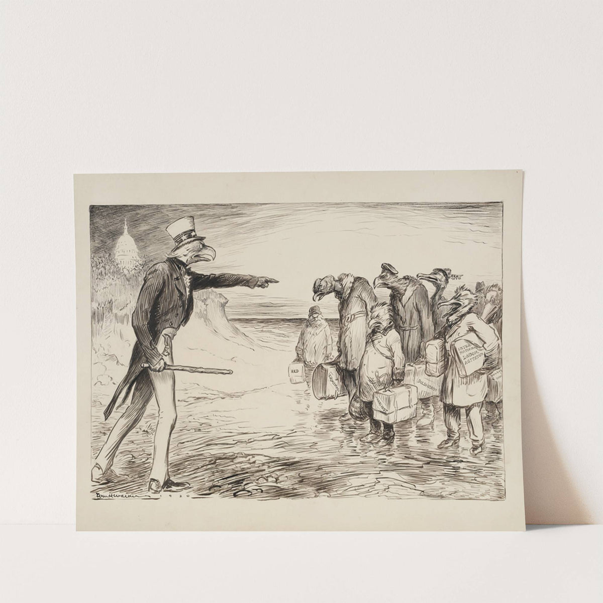 The American eagle turns away several would-be immigrants from the United States (1921) by William Henry Walker
