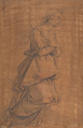 The Archangel Gabriel Kneeling to the Right; Small Study of Head at Lower Left