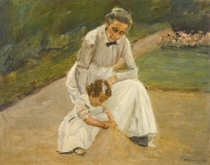 The artist’s granddaughter and her nurse playing in the garden