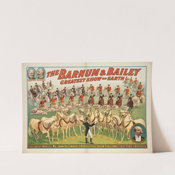 The Barnum &amp; Bailey greatest show on earth: The latest novelty. Mr. John Ducander&#039;s 10 beautiful cream stallion&#039;s first time in America. by Strobridge &amp; Co. Lith.