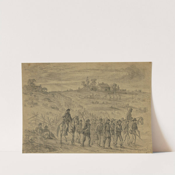 The battle of Gettysburg-Prisoners belonging to Gen. Longstreet's Corps captured by Union troops, marching to the rear under guard by Edwin Forbes