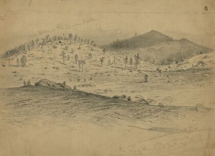 The battle of Gettysburg. View of Little Round Top and the Devil’s Den, held by the Fifth Corps