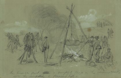 The bivouac feast after a successful forage in the enemies country after the occupation of Munson’s hill