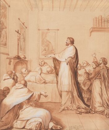 The Blessed Abbot, near death, receives the blessing of the pope, who sends for this purpose Cardinal d’Ossat, a close friend of the saint, whose teacher he had been