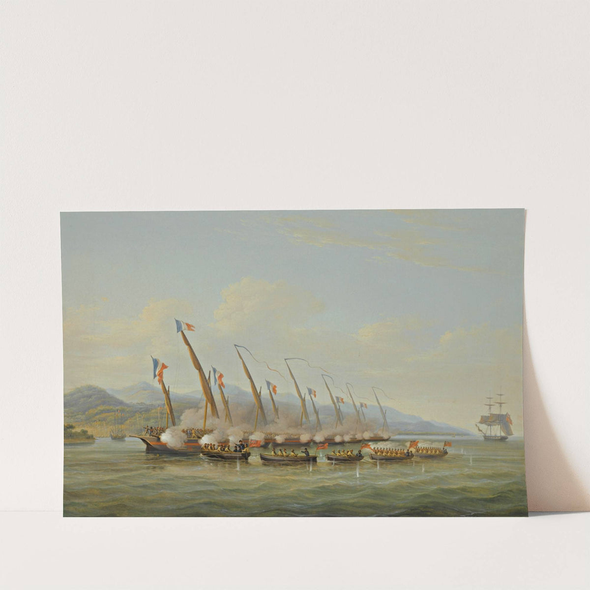 The Boats Of H.M.S Sloop Procris (10 Guns) Engaging French Gunboats Off The Mouth Of The Indramayo, Java by William John Huggins