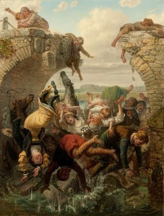 The Bridge at Nya Lödöse Collapsing into the River Säve in 1543 (1884)