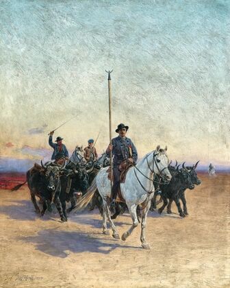 The Cattle Farmer Folco de Baroncelli-Javon (1869-1943) on Horseback with a Herd of Cattle (1889)