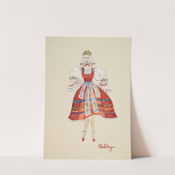 The Clown Prince: red apron dress with white puffed sleeves (1934-1943) by Blanche Morgan