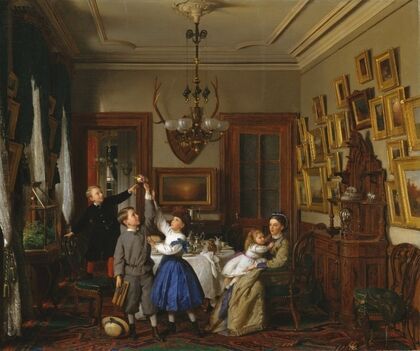 The Contest for the Bouquet; The Family of Robert Gordon in Their New York Dining-Room — size preview