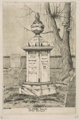 The Cooke Monument in St. Paul’s Churchyard, from ‘Scenes of Old New York’ (1870)