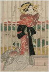 The Courtesan Meizan of the Chojiya on a Balcony Overlooking the Sumida River (ca. early or mid 1820s)