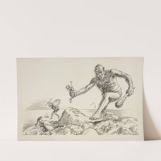 The Cyclops, representing the Trusts, fights soldiers representing justice, legislation, competition, and middle men. (1902) by William Henry Walker
