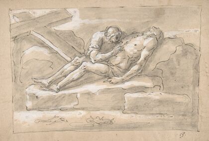 The Dead Christ Mourned by the Magdalen Who Venerates His Side Wound
