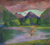 The Entrance to the Tautira River,Tahiti. Fisherman Spearing a Fish (c. 1895)