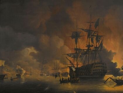 The fire on the Wharves of Algiers, shortly after the commencement of the Bombardment by the Anglo-Dutch Fleet, 27 August 1816