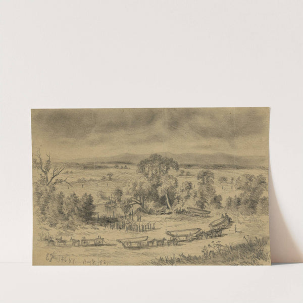 The First and Sixth N.Y.V. throwing pontoon bridge across the Rappahannock River near Beverly Ford (1863) by Edwin Forbes