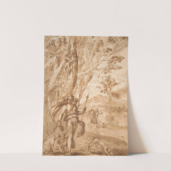 The Goddess Diana with Her Hounds Standing in a Landscape by Agostino Tassi