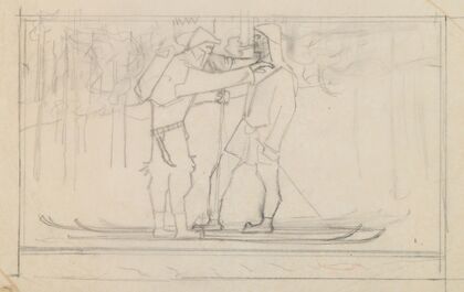 The Great Kalevala, sketch. Skiers.