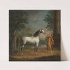 The grey Arab stallion ‘The Lister Turk’, held by a Turkish groom in a landscape by Richard Roper