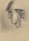 The head of a young man in a helmet