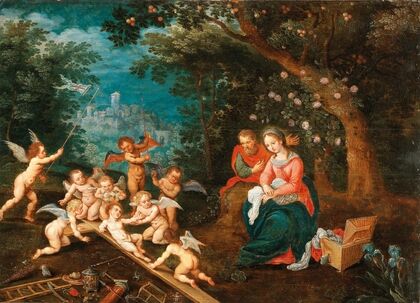 The Holy Family with Angels playing on the Cross