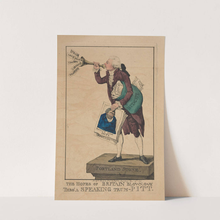 The hopes of Britain blown away thro’ a speaking trum-Pitt. (1797) by Robert Dighton