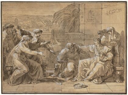The infant Moses casting the Pharaoh’s crown to the ground