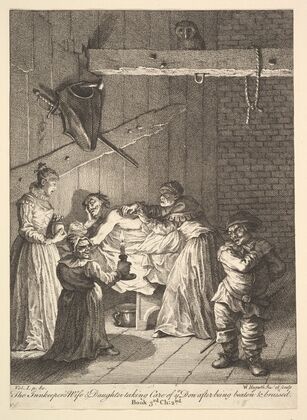 The Innkeeper’s Wife & Daughter taking Care of ye Don after being beaten & bruised (1756)