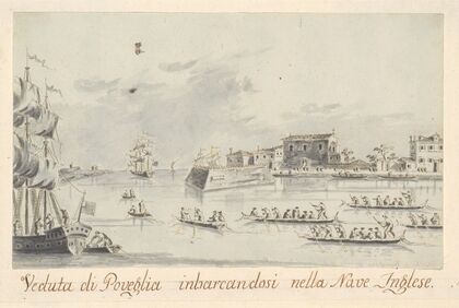 The Island of Povegila, with British Naval Officers Embarking