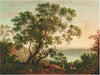The Lago Nemi at twilight with figures and a flock of goats resting in the foreground