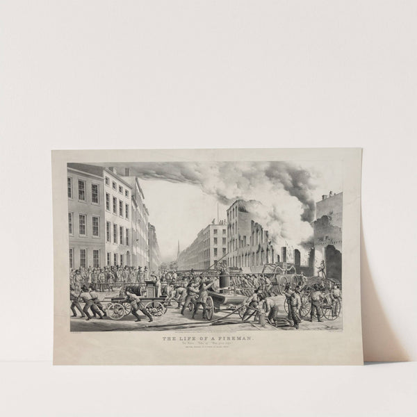 The life of a fireman; the ruins–‘take up’–‘man your rope.’ (1854) by Currier & Ives.