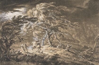 The Lightning Flash, Travellers in a Thunderstorm on a Woodland Road — size preview