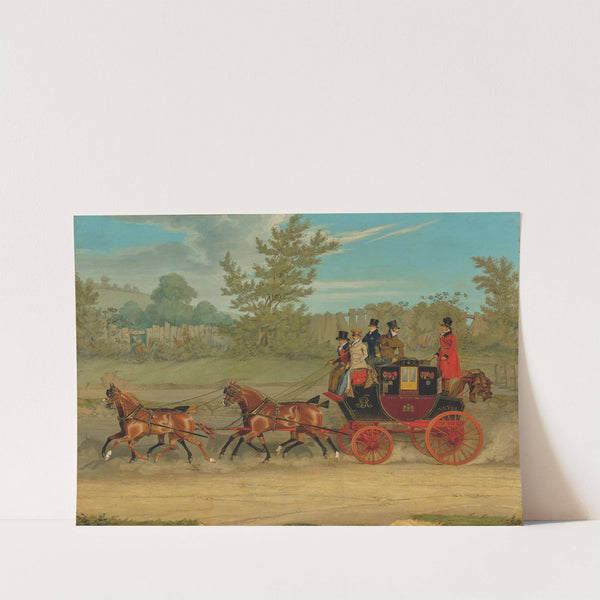 The London-Edinburgh Royal Mail coach setting a brisk pace on a summer day by James Pollard