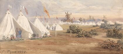 The London Scottish Volunteer Regiment at Wimbledon Common Rifle Ranges with the Soldiers under canvas — size preview