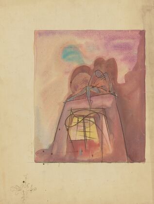 The Machine Age: Sketch no. 1 (Human Figure Seated on Structure with Window) (1934-1943)