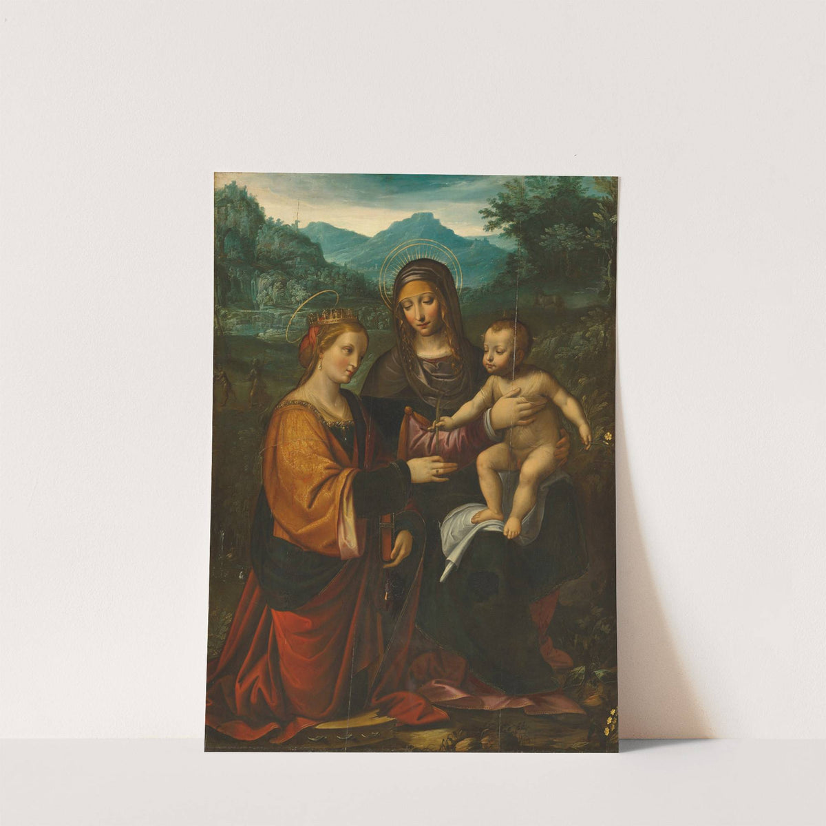 The Madonna and Child with Saint Catherine of Alexandria, in a landscape by Andrea Bianchi