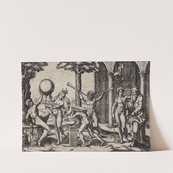 The Man with Two Trumpets, NGA 10133 by Marcantonio Raimondi