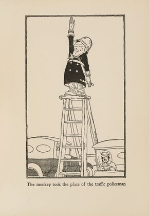 The monkey took the place of the traffic policeman