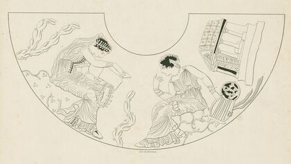 The muse Thalia or Euterpe with casket and crown of ivy ; the muse Erato with a lyre (1844-1861)