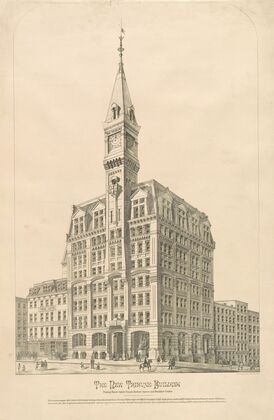 The new Tribune Building, Printing House Square, Nassau, Chatham, Spruce, and Frankfort Streets (1873)