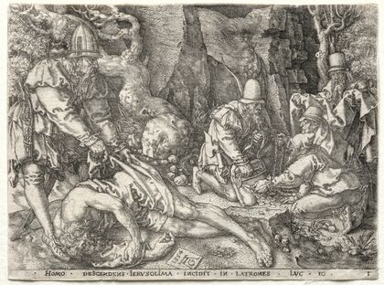 The Parable of the Good Samaritan; The Robbers Attacking the Travelers (1554)