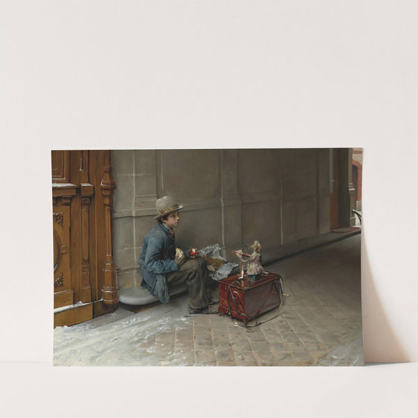 The petit savoyard eating in front of an entrance to a house by Pascal-Adolphe-Jean Dagnan-Bouveret
