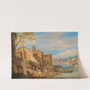 The port of Ripa Grande in Rome with merchants conversing by Pieter Bout