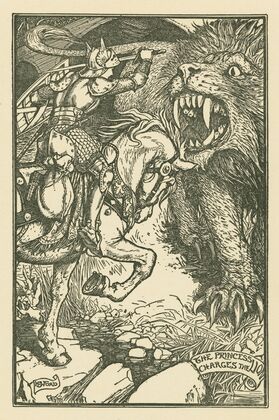 The princess charges the lion. — size preview