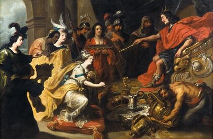 The Queen of Sheba before King Salomon