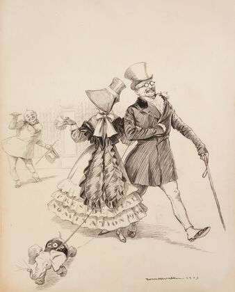 The Republican presidential nomination for 1904, depicted as a woman, walks with Theodore Roosevelt but flirts with Senator Hanna (1904)